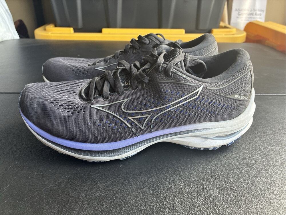MIZUNO Wave Rider 25 Running Shoe Women's Size 8 Blackened Pearl & Violet Glow